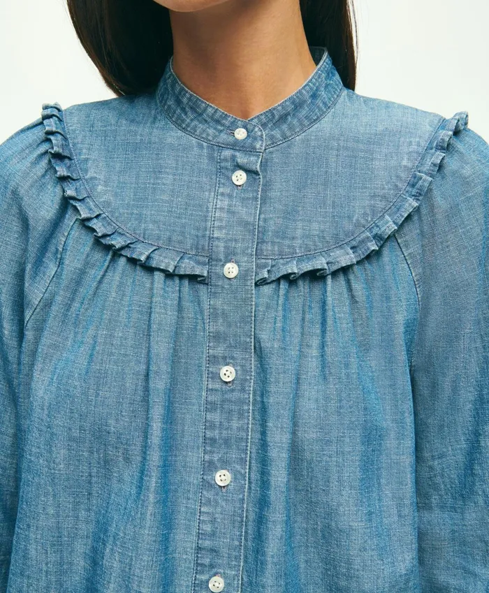 Blouses andamp Shirts Women Brooks Brothers Long Sleeve Chambray Blouse Light Blue