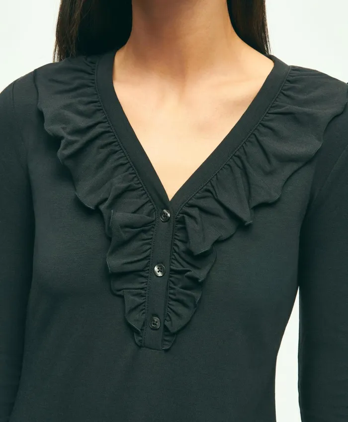 Blouses andamp Shirts Women Brooks Brothers Long Sleeve Cotton Modal Ruffled Top Black