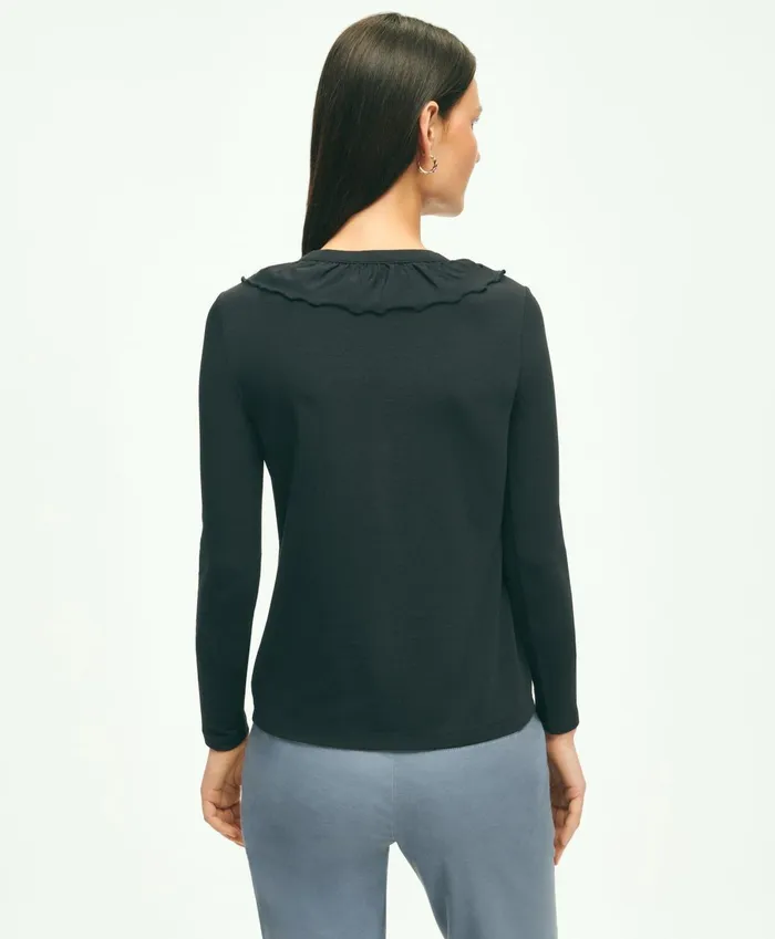 Blouses andamp Shirts Women Brooks Brothers Long Sleeve Cotton Modal Ruffled Top Black