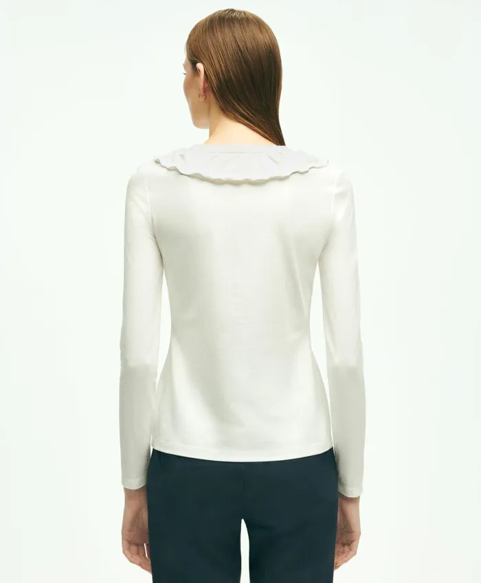 Blouses andamp Shirts Women Brooks Brothers Long Sleeve Cotton Modal Ruffled Top White