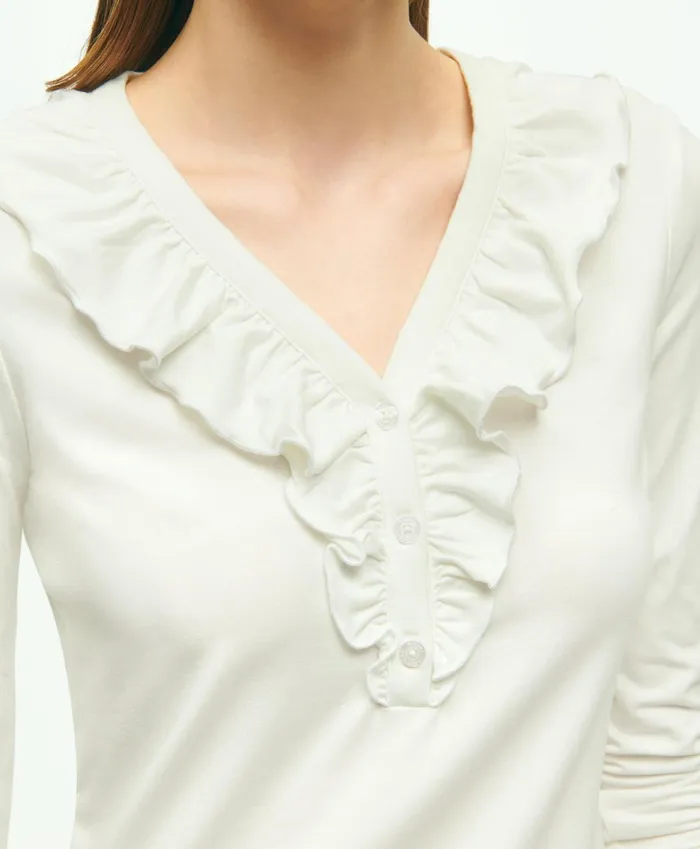 Blouses andamp Shirts Women Brooks Brothers Long Sleeve Cotton Modal Ruffled Top White