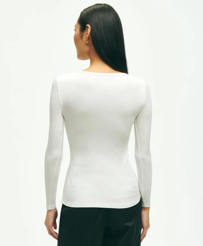 Blouses andamp Shirts Women Brooks Brothers Long Sleeve Jersey Ribbed Scoop Neck Top White