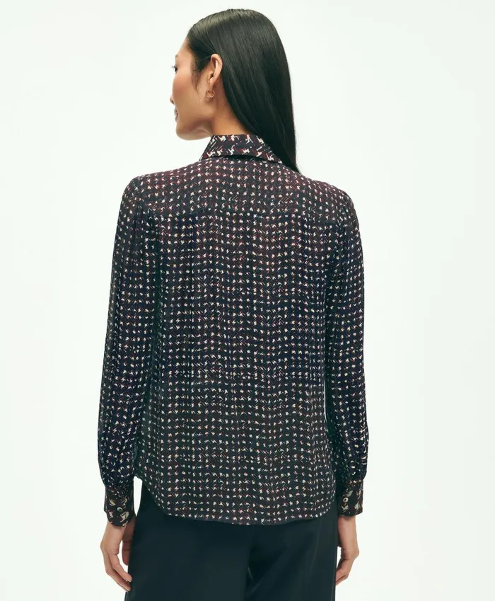 Blouses andamp Shirts Women Brooks Brothers Mixed Plaid Print Bow Neck Blouse Navy Multi