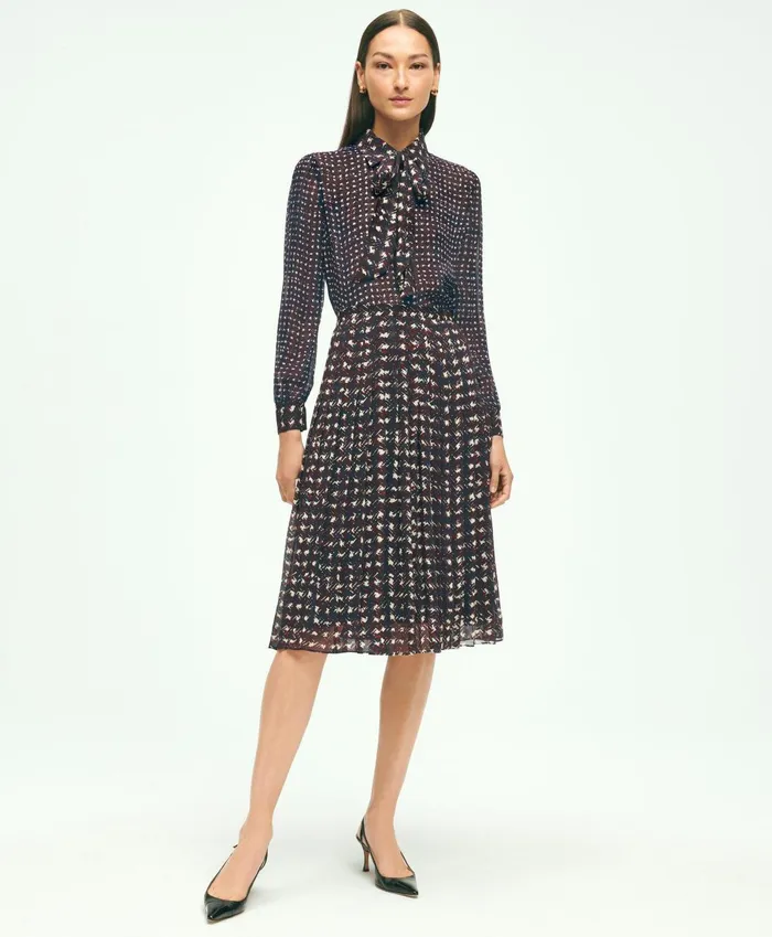 Blouses andamp Shirts Women Brooks Brothers Mixed Plaid Print Bow Neck Blouse Navy Multi