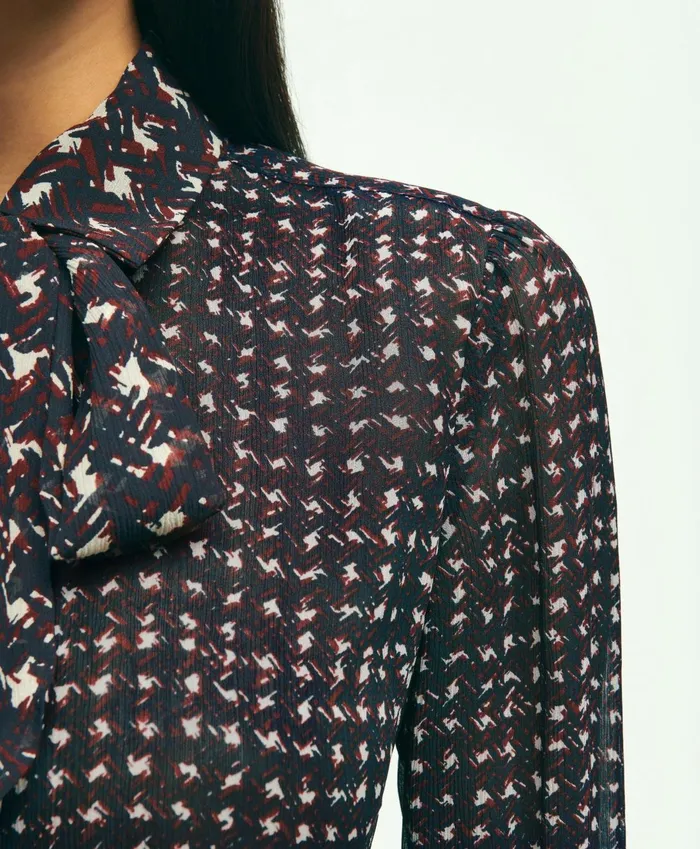 Blouses andamp Shirts Women Brooks Brothers Mixed Plaid Print Bow Neck Blouse Navy Multi