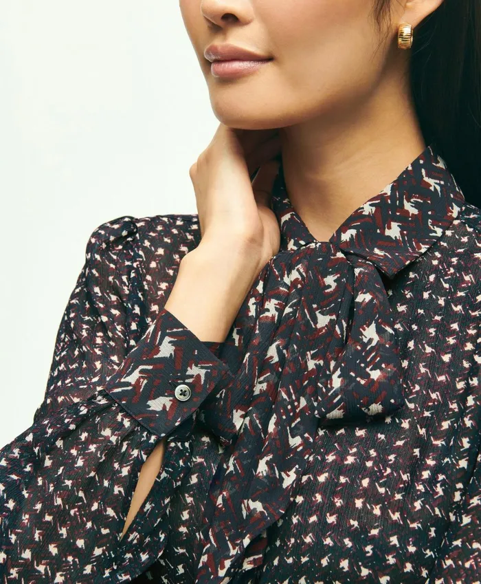 Blouses andamp Shirts Women Brooks Brothers Mixed Plaid Print Bow Neck Blouse Navy Multi