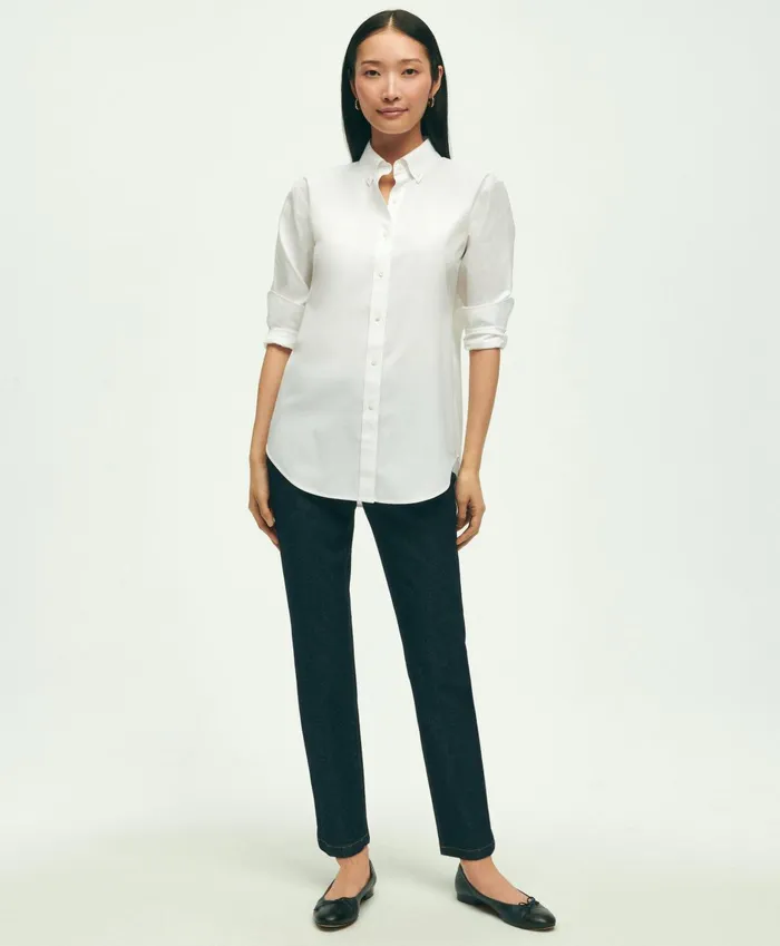 Blouses andamp Shirts Women Brooks Brothers Relaxed Fit Stretch Supima Cotton NonIron Dress Shirt White
