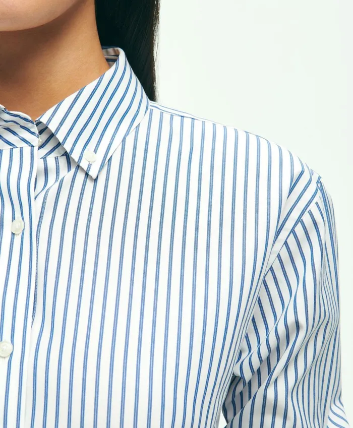 Blouses andamp Shirts Women Brooks Brothers Relaxed Fit Stretch Supima Cotton NonIron Striped Dress Shirt Navywhite