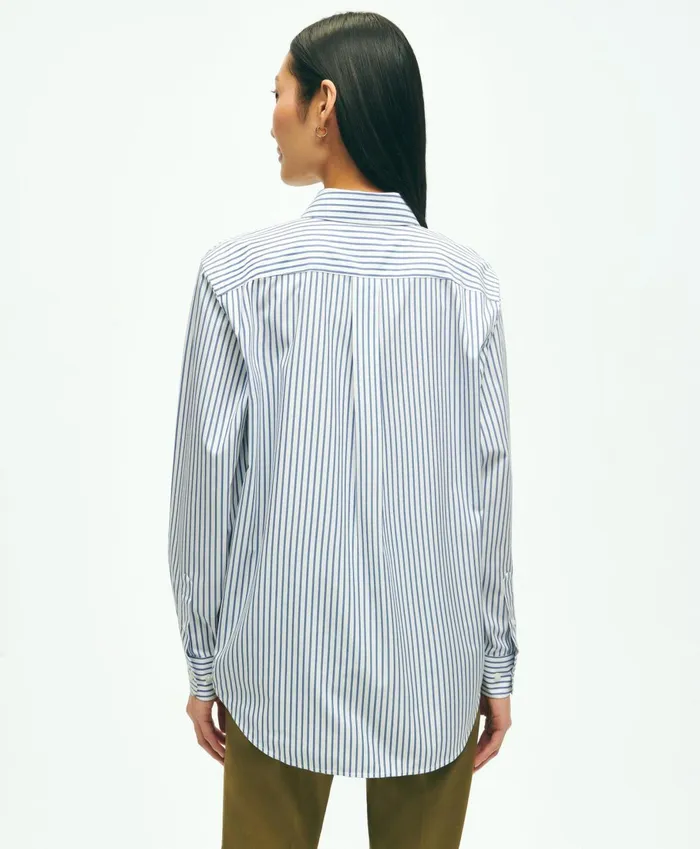 Blouses andamp Shirts Women Brooks Brothers Relaxed Fit Stretch Supima Cotton NonIron Striped Dress Shirt Navywhite