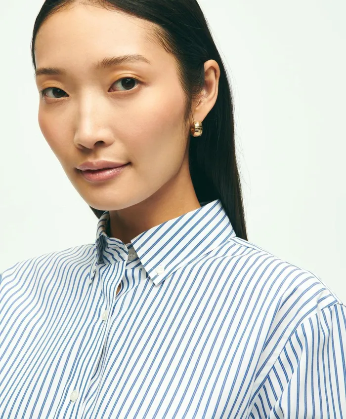 Blouses andamp Shirts Women Brooks Brothers Relaxed Fit Stretch Supima Cotton NonIron Striped Dress Shirt Navywhite