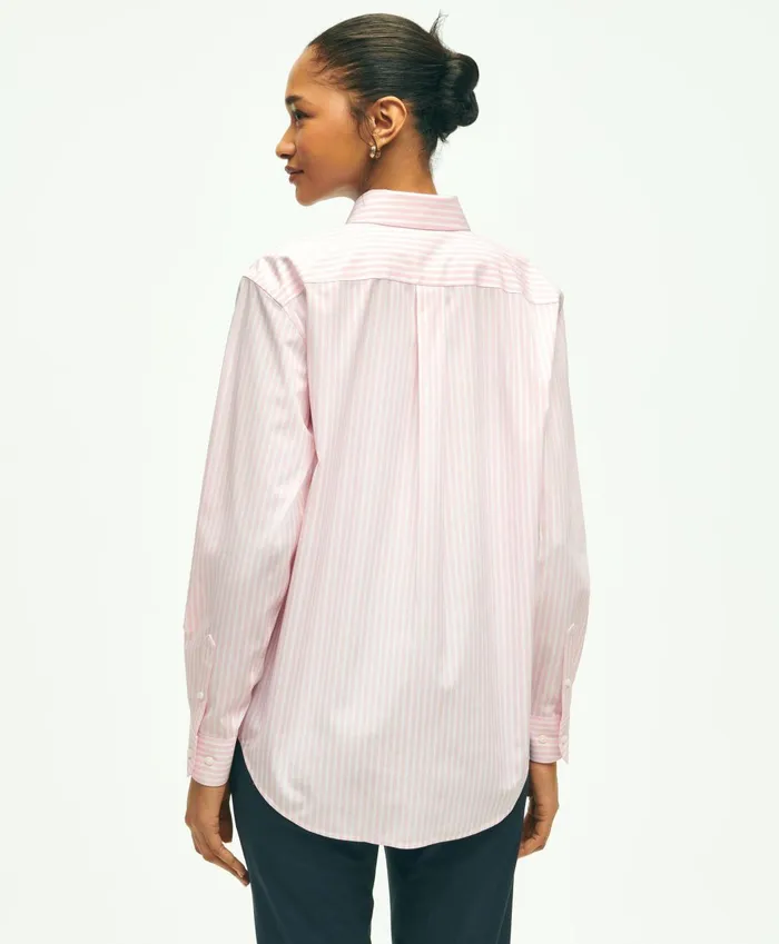 Blouses andamp Shirts Women Brooks Brothers Relaxed Fit Stretch Supima Cotton NonIron Striped Dress Shirt Pinkwhite