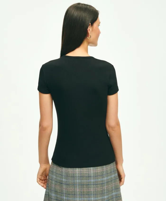 Blouses andamp Shirts Women Brooks Brothers Short Sleeve Ribbed Jersey Crewneck Tee Black