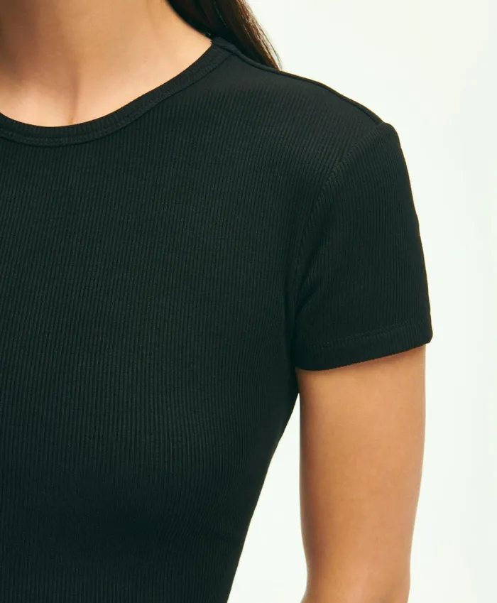 Blouses andamp Shirts Women Brooks Brothers Short Sleeve Ribbed Jersey Crewneck Tee Black