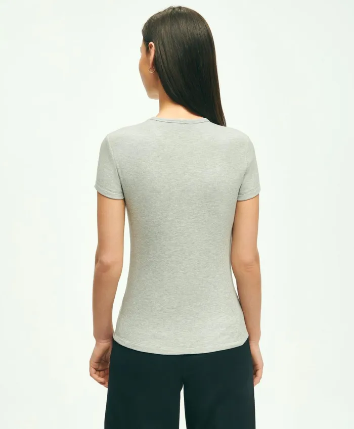 Blouses andamp Shirts Women Brooks Brothers Short Sleeve Ribbed Jersey Crewneck Tee Grey Heather