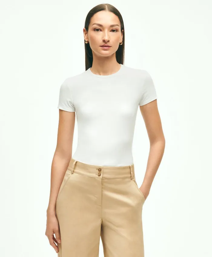 Blouses andamp Shirts Women Brooks Brothers Short Sleeve Ribbed Jersey Crewneck Tee White