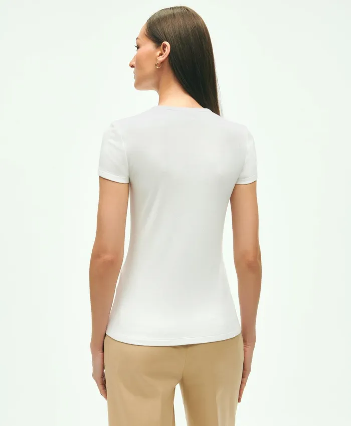 Blouses andamp Shirts Women Brooks Brothers Short Sleeve Ribbed Jersey Crewneck Tee White