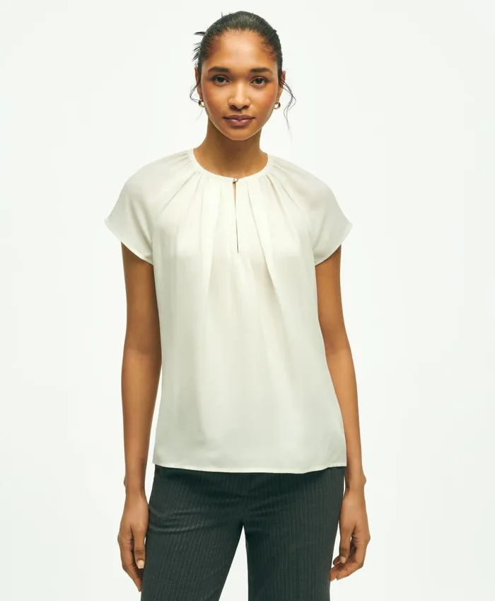 Blouses andamp Shirts Women Brooks Brothers Short Sleeve Silk Georgette Blouse Off White Blouses andamp Shirts Women Brooks Brothers Short Sleeve Silk Georgette Blouse Off White