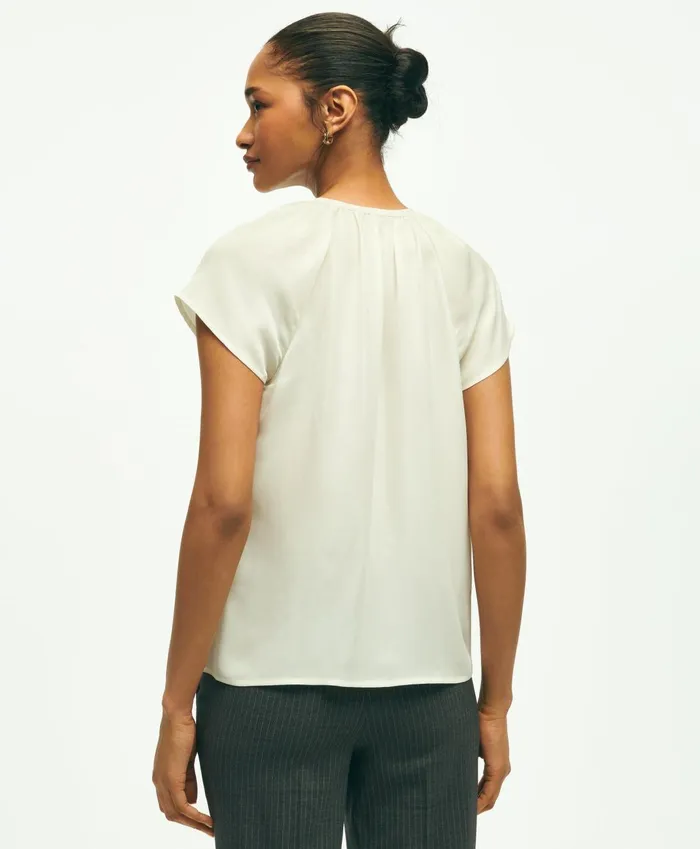 Blouses andamp Shirts Women Brooks Brothers Short Sleeve Silk Georgette Blouse Off White