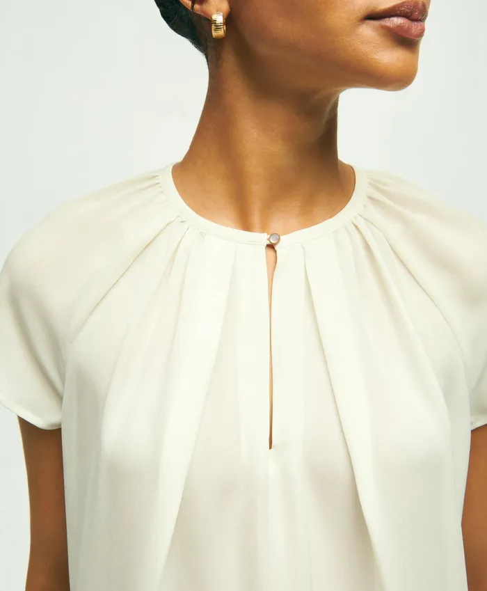 Blouses andamp Shirts Women Brooks Brothers Short Sleeve Silk Georgette Blouse Off White