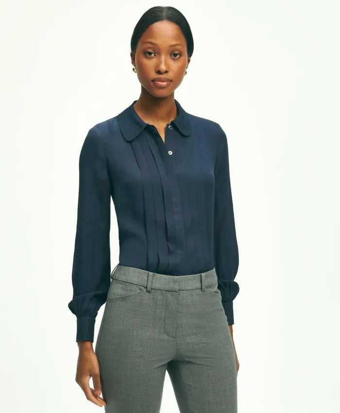 Blouses andamp Shirts Women Brooks Brothers Silk Georgette Pleated Chiffon Blouse Blue Blouses andamp Shirts Women Brooks Brothers Silk Georgette Pleated Chiffon Blouse Blue