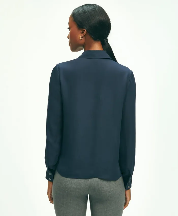 Blouses andamp Shirts Women Brooks Brothers Silk Georgette Pleated Chiffon Blouse Blue