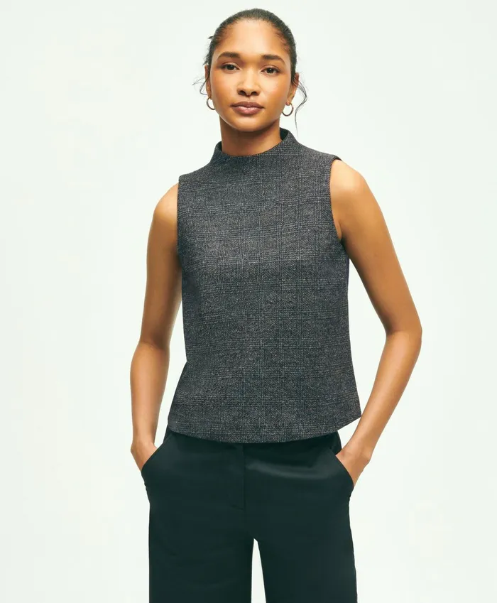 Blouses andamp Shirts Women Brooks Brothers Sleeveless Cotton Wool Blend Glenn Plaid Top Grey Multi
