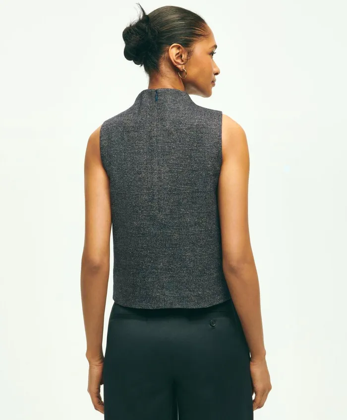 Blouses andamp Shirts Women Brooks Brothers Sleeveless Cotton Wool Blend Glenn Plaid Top Grey Multi