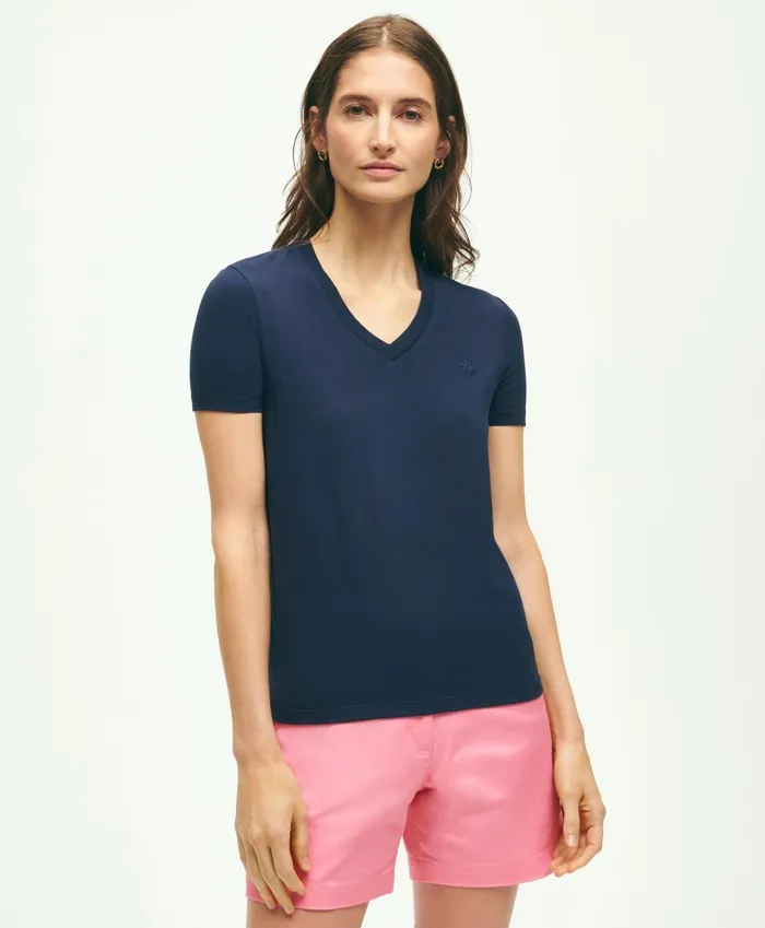 Blouses andamp Shirts Women Brooks Brothers Stretch Cotton VNeck TShirt Navy