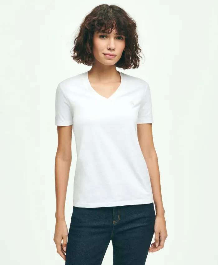 Blouses andamp Shirts Women Brooks Brothers Stretch Cotton VNeck TShirt White