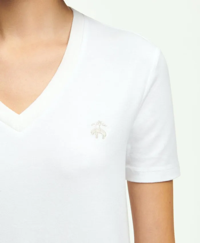 Blouses andamp Shirts Women Brooks Brothers Stretch Cotton VNeck TShirt White