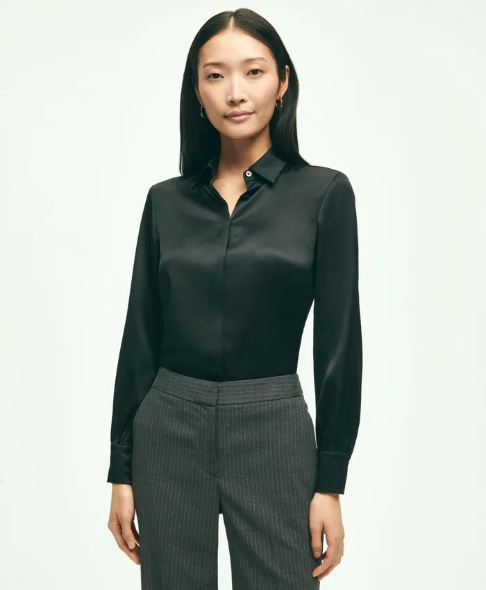 Blouses andamp Shirts Women Brooks Brothers Stretch Silk Blouse Black