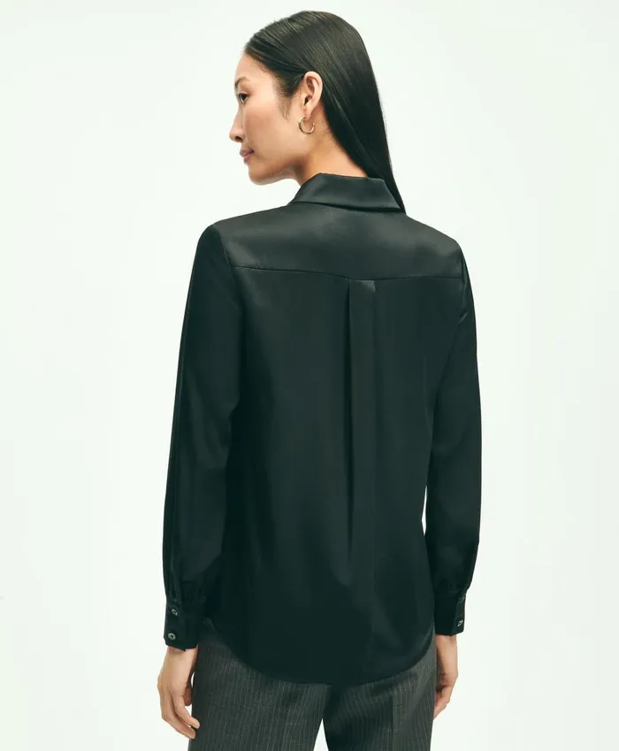 Blouses andamp Shirts Women Brooks Brothers Stretch Silk Blouse Black