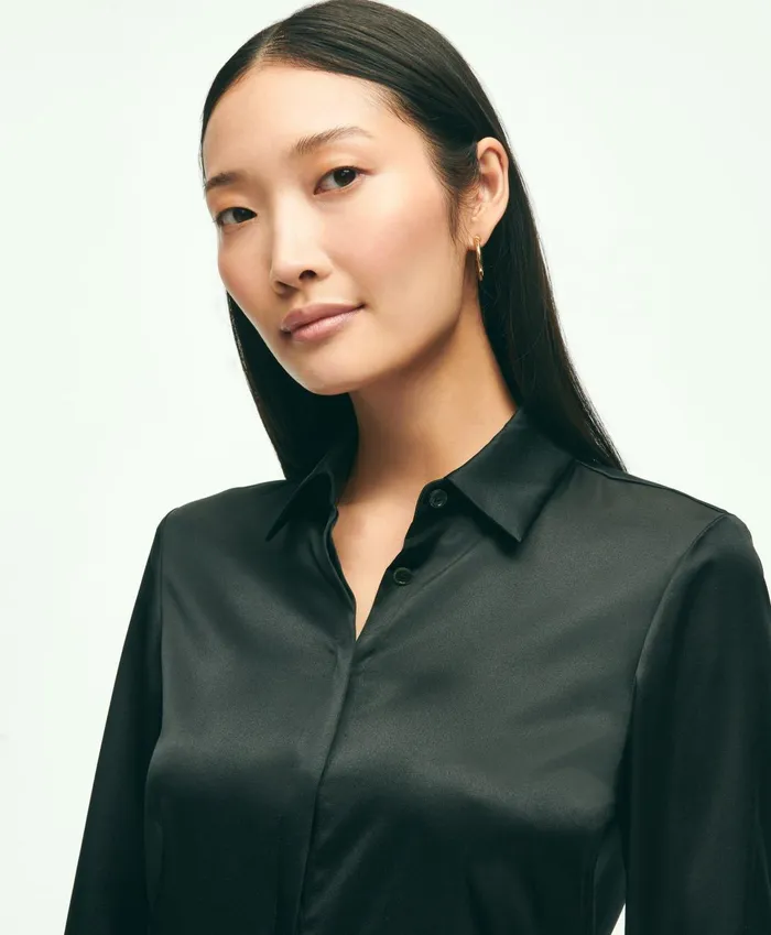 Blouses andamp Shirts Women Brooks Brothers Stretch Silk Blouse Black