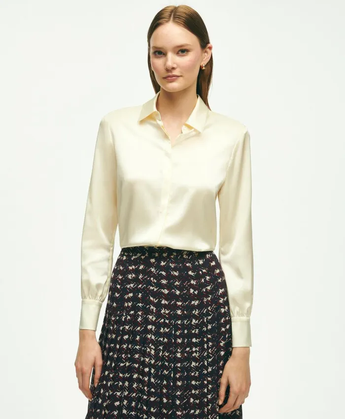 Blouses andamp Shirts Women Brooks Brothers Stretch Silk Blouse White