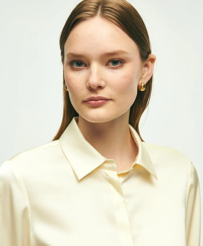 Blouses andamp Shirts Women Brooks Brothers Stretch Silk Blouse White