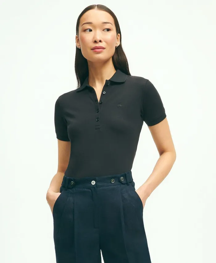 Blouses andamp Shirts Women Brooks Brothers Supima Cotton Stretch Pique Polo Shirt Black