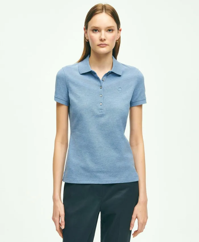 Blouses andamp Shirts Women Brooks Brothers Supima Cotton Stretch Pique Polo Shirt Medium Blue Heather