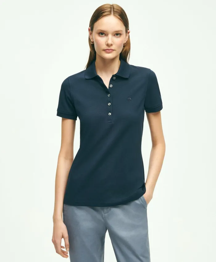 Blouses andamp Shirts Women Brooks Brothers Supima Cotton Stretch Pique Polo Shirt Navy