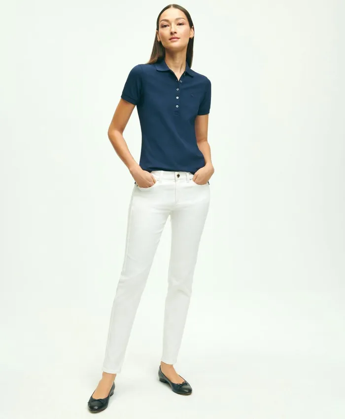 Blouses andamp Shirts Women Brooks Brothers Supima Cotton Stretch Pique Polo Shirt Navy