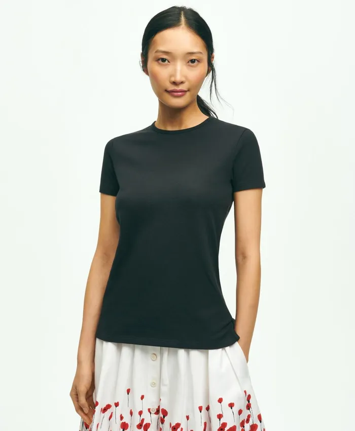 Blouses andamp Shirts Women Brooks Brothers Supima Cotton Stretch Pique TShirt Black