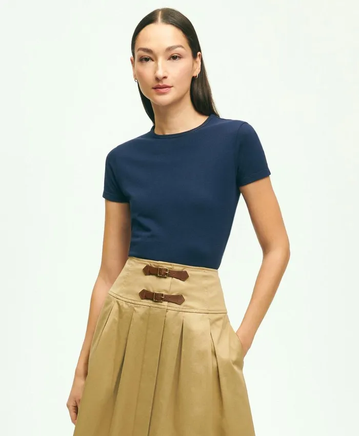 Blouses andamp Shirts Women Brooks Brothers Supima Cotton Stretch Pique TShirt Navy