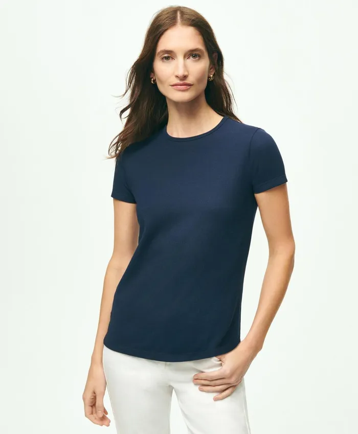 Blouses andamp Shirts Women Brooks Brothers Supima Cotton Stretch Pique TShirt Navy