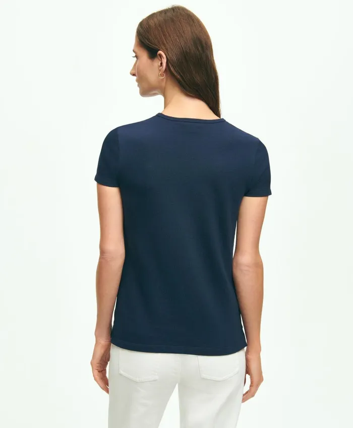Blouses andamp Shirts Women Brooks Brothers Supima Cotton Stretch Pique TShirt Navy