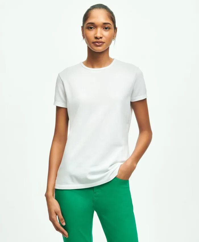 Blouses andamp Shirts Women Brooks Brothers Supima Cotton Stretch Pique TShirt White