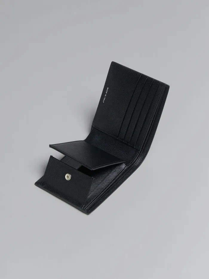 Blue And Black Saffiano Leather Bifold Wallet Men Marni Wallets and Small Leather Goods