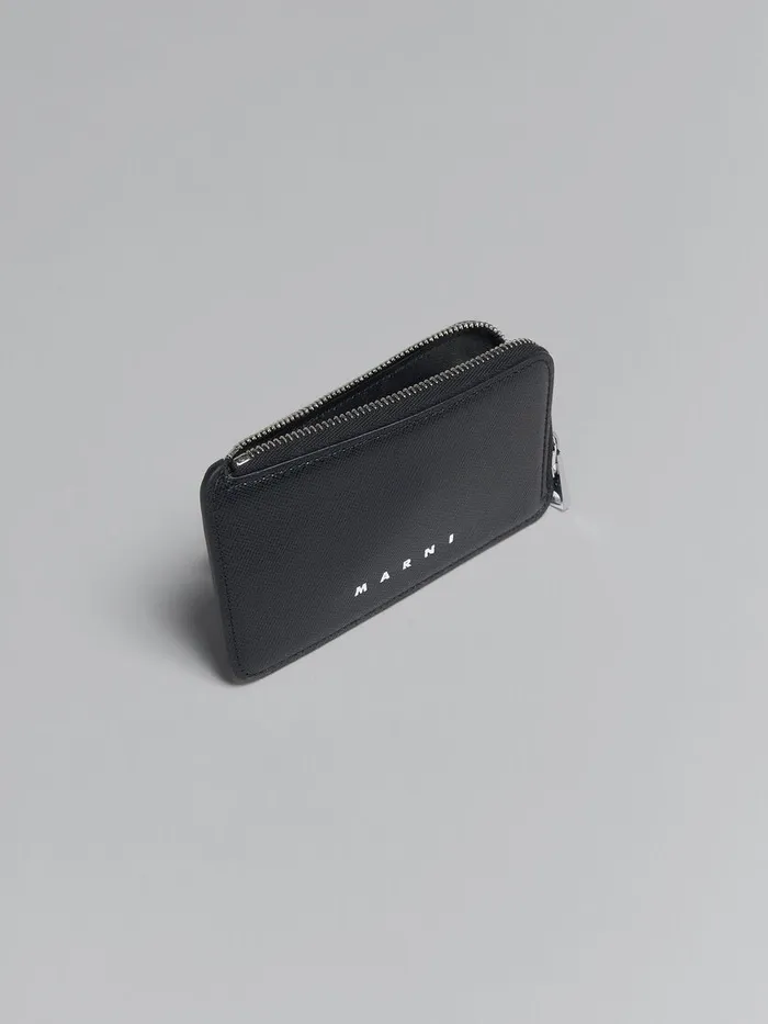 Blue And Black Saffiano Leather Ziparound Card Case Men Marni Wallets and Small Leather Goods