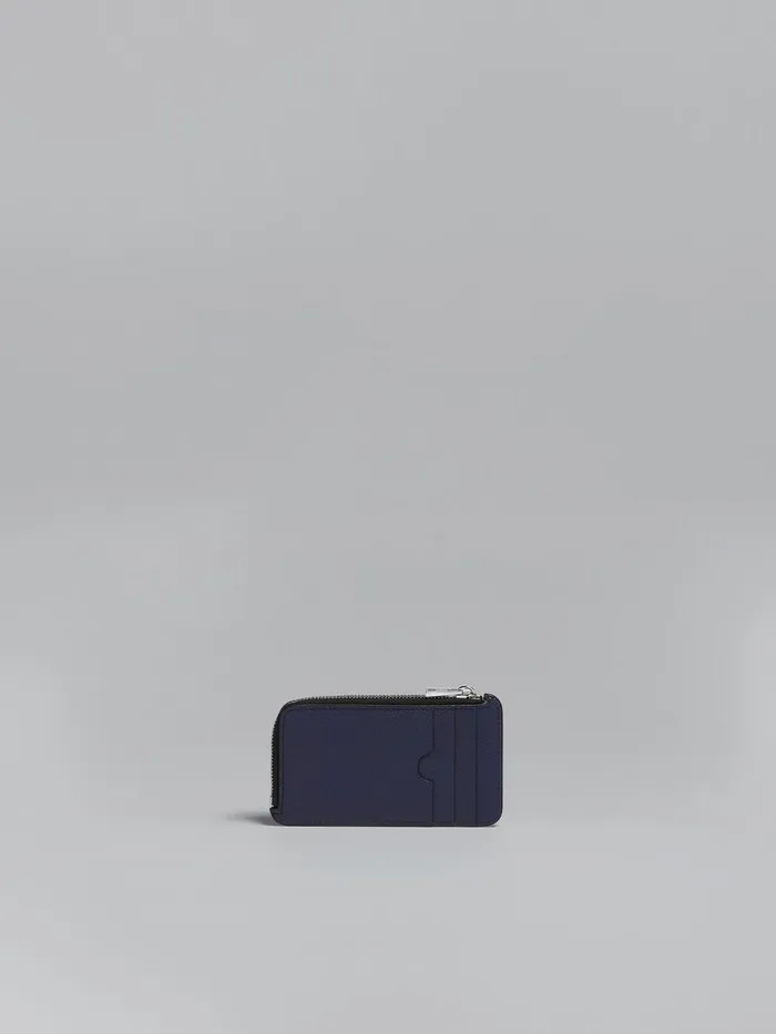 Blue And Black Saffiano Leather Ziparound Card Case Men Marni Wallets and Small Leather Goods
