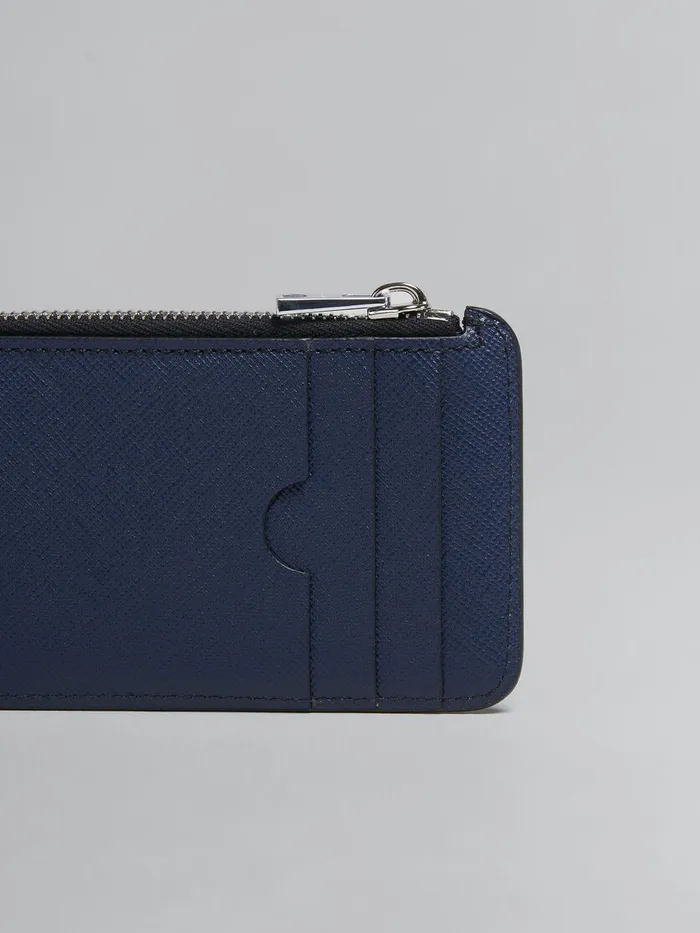Blue And Black Saffiano Leather Ziparound Card Case Men Marni Wallets and Small Leather Goods