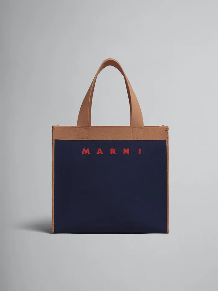 Blue And Brown Jacquard Shopping Bag Men Marni Tote Bags