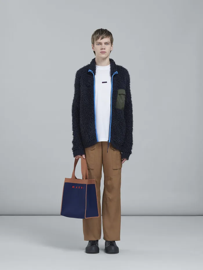 Blue And Brown Jacquard Shopping Bag Men Marni Tote Bags